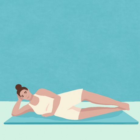 Ilustrație pentru exercițiu de scoici pentru începători Pilates