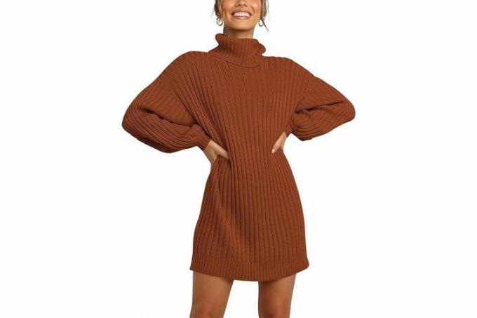 Amazon ANRABESS rochie de pulovere supradimensionată pentru femei cu mâneci liliac cu gât țesut 2023 toamna iarnă rochie scurtă casual